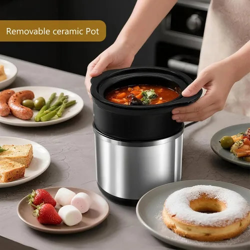 Miniatura 4 de Mini olla de cocción lenta, capacidad de 0.65 cuartos de galón, olla pequeña de cocción lenta, olla de cerámica, reducción de pérdida de nutrientes