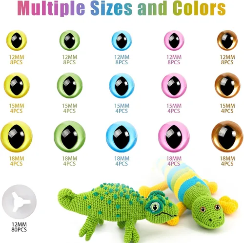 Miniatura 2 de MUCUNNIA 80 ojos de seguridad de plástico de 0.47 a 0.70 pulgadas para ojos de gato Amigurumi para manualidades, ojos de seguridad para muñeca