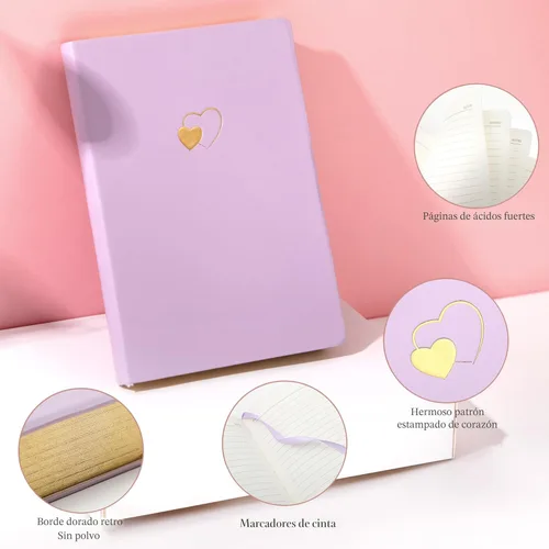 Miniatura 2 de CAGIE Cuaderno con líneas para mujeres y niñas de 256 páginas, lindo diario con cuero en forma de corazón para escribir, cuadernos A5 de tapa blanda