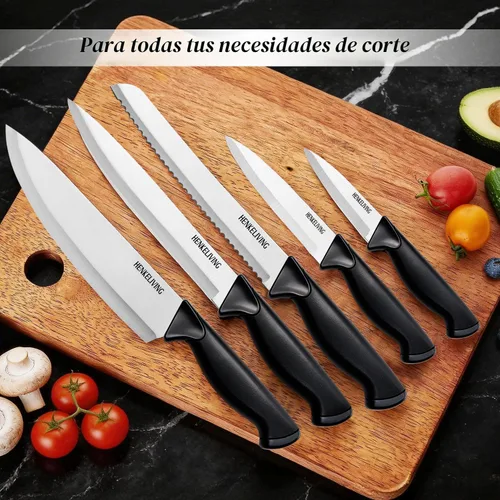 Miniatura 6 de Juego de cuchillos de cocina de 6 piezas, acero inoxidable alemán de alto carbono, duradero y fácil de limpiar, color negro