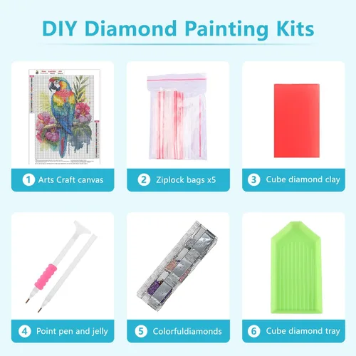 Miniatura 6 de SENQAO Kits de pintura de diamantes para adultos principiantes, taladro redondo completo, gema pájaros, flores, kit de arte de diamante, pintura