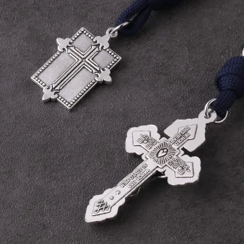 Miniatura 17 de Rosario de bolsillo estilo abierto una década de acero inoxidable rosario católico con crucifijo medalla de San Benito con bolsa de regalo