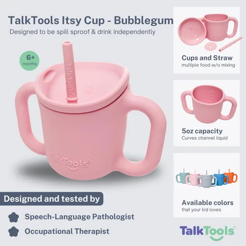 Miniatura 3 de TalkTools ITSY - Taza de entrenamiento de silicona para bebé, taza pequeña con popote para bebé, antifugas, a prueba de derrames y sin BPA