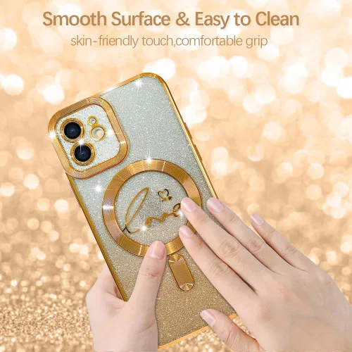 Miniatura 4 de ZIYE Funda Magnética Diseñada para iPhone 11 Funda con Purpurina Plateado de Lujo Corazón de Amor Compatible con MagSafe Funda Transparente