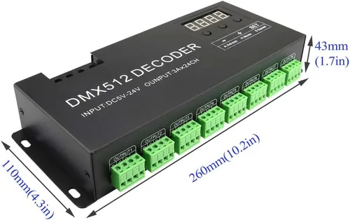 Miniatura 3 de AKEPO Decodificador de pantalla digital LED DMX 24CH, controlador de atenuación LED DMX512 para luz de tira RGB DC5-24V 3A/CH