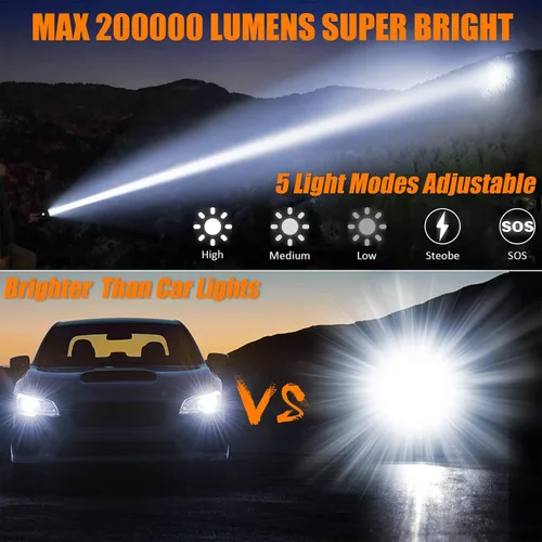 Miniatura 2 de Linternas recargables MAX 200000 lúmenes altos, linterna LED súper brillante de 30 W, linterna más brillante de alta potencia