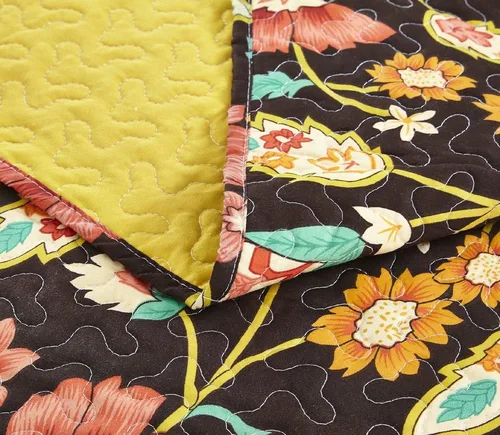 Miniatura 3 de DaDa Bedding Collection Marigold's Elegant Autumn Garden - Juego de colcha reversible acolchada – Brillante vibrante floral multicolor sólido