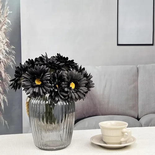 Miniatura 7 de TOPIA Margaritas africanas artificiales, margaritas africanas, flores de seda, gerberas artificiales, paquete de 10 unidades (negro)
