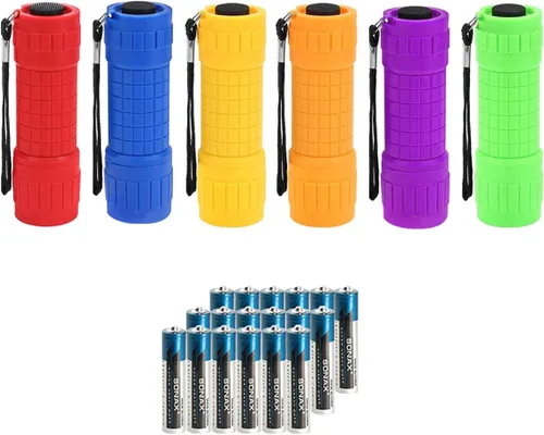 Whaply Paquete de 6 mini linternas pequeñas, colores surtidos, nuevo tipo de luz COB, con 18 pilas AAA (paquete de 6)
