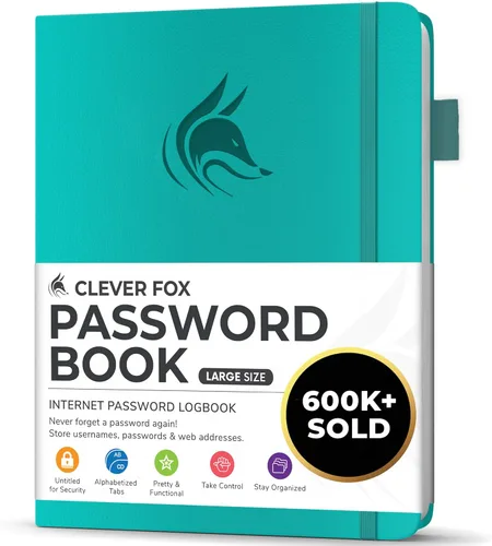 Miniatura 13 de Clever Fox - Libreta de contraseñas con pestañas alfabéticas, organizador de direcciones de Internet, tamaño grande, para inicios de sesión en Azul