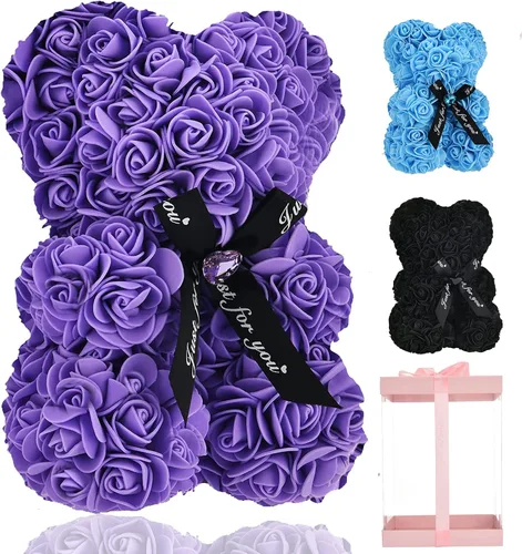 Miniatura 11 de Lgv Oso de rosas de flores, regalo romántico para el día de la madre de San Valentín, Navidad, cumpleaños, novia, madre, esposa, con diamantes Zafiro