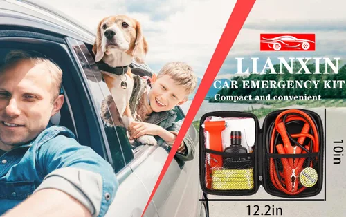 Miniatura 7 de LIANXIN Kit de emergencia en carretera para auto, con cables de puente, kit automotriz, kit de asistencia en carretera para seguridad del auto