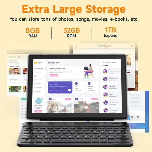Miniatura 3 de Tablet Android 15 de 10 pulgadas, tableta 2 en 1 con teclado. 8GB RAM+32GB ROM compatible con tabletas PC expandibles de 1TB, CPU de cuatro núcleos