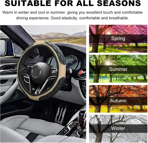 Miniatura 4 de povtii Funda para volante de automóvil, 15 pulgadas, cuero antideslizante, protector de volante de automóvil, alfombrillas de funda suave universal