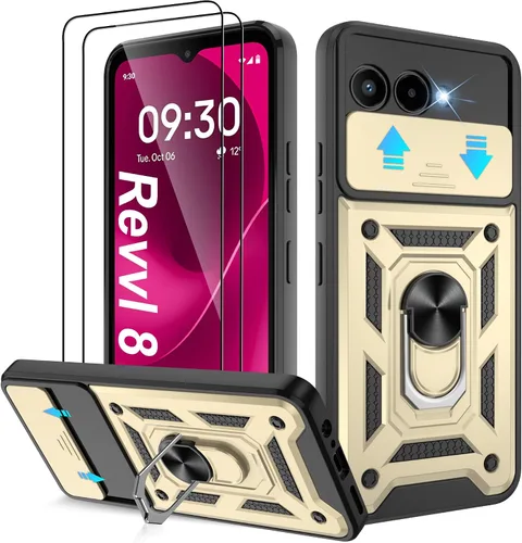 Miniatura 135 de ATUMP Funda para T-Mobile Revvl V Plus 5G con protector de pantalla HD con cubierta de cámara deslizante, soporte de anillo de rotación de 360° Negro