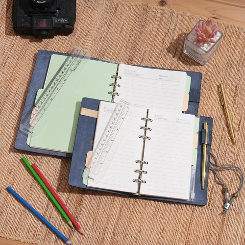 Miniatura 7 de Wonderpool - Diario de piel con papel rayado y bolígrafo, rellenable, cuaderno de espiral con 6 anillas, con libretas pautadas, cubierta vintage