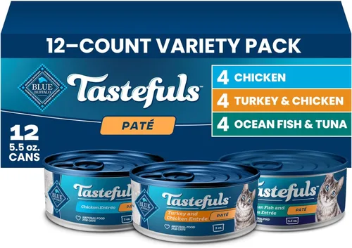 Miniatura 15 de Blue Buffalo Tastefuls - Paquete variado de alimento húmedo natural para gatos, atún, pollo y pescado y camarones en hojuelas en salsa, latas de 5.5