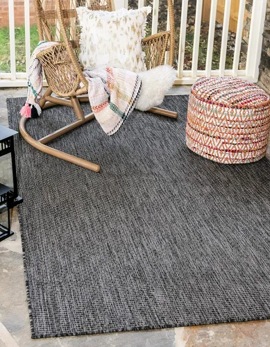 Miniatura 2 de Unique Loom Collection Alfombra de Área Tejido Plano Casual Transicional Sólida Jaspeada para Interiores/Exteriores