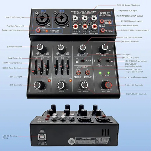 Miniatura 3 de Mezclador de audio inalámbrico profesional Pyle DJ - Mezclador de sonido con controlador Bluetooth de 4 canales, interfaz de audio USB, 2 entradas