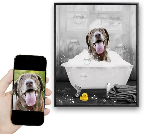 Miniatura 8 de Fotos personalizadas de mascotas en lienzo para pared Arte de baño personalizado Lindo perro gato en bañera Impresiones, divertidos animales Foto
