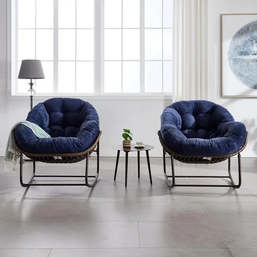 Miniatura 10 de Mecedora para porche delantero para interiores y exteriores, silla reclinable acolchada de ratán, para patio, jardín, sala de estar