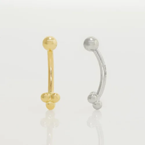 Miniatura 2 de ANYGOLDS 14K Solid Gold Floral Trinity Curved Barbell Earring - 16gauge Eyebrow, Cartilage, Daith & Helix Piercing Jewelry - Tragus, Conch, Rook &