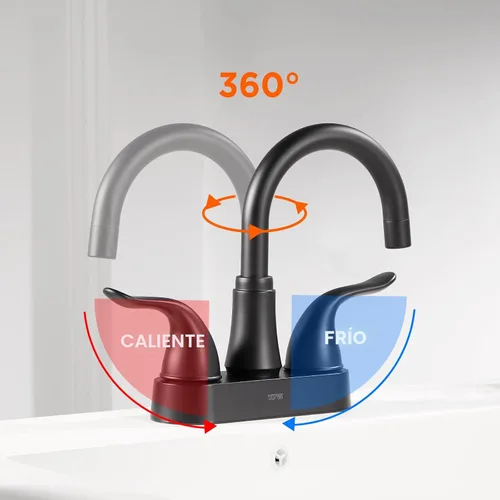 Miniatura 6 de KPW Grifo de Lavabo de Baño de 2 o 3 Orificios Negro Mate Centrado de 4 Pulgadas Grifo de Lavabo de Baño de 2 Manijas Chapado sobre Plástico ABS No
