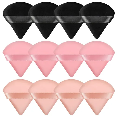 Miniatura 8 de Pimoys 12 esponjas de maquillaje triangulares para polvo suelto, base de terciopelo, esponja para maquillaje de belleza, color negro