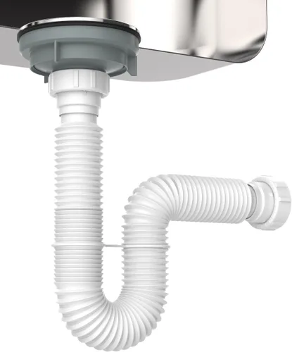 Miniatura 5 de Trampa P flexible para tubos de drenaje de 1-1/2 pulgadas (blanco - 39 pulgadas de longitud) con conexiones ajustables para fregaderos de cocina