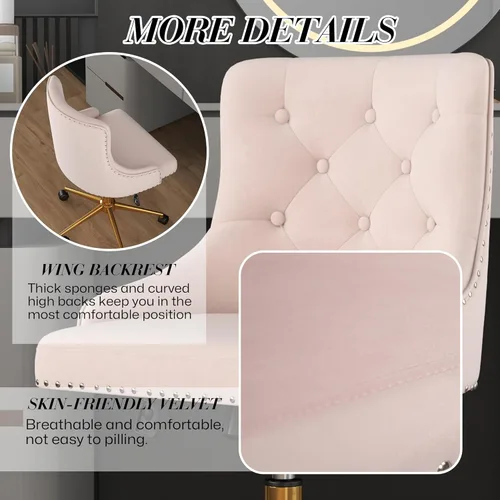 Miniatura 7 de Silla de escritorio de oficina en casa de terciopelo sin brazos, silla giratoria de tocador pequeña y linda ajustable en altura para mujeres/niñas