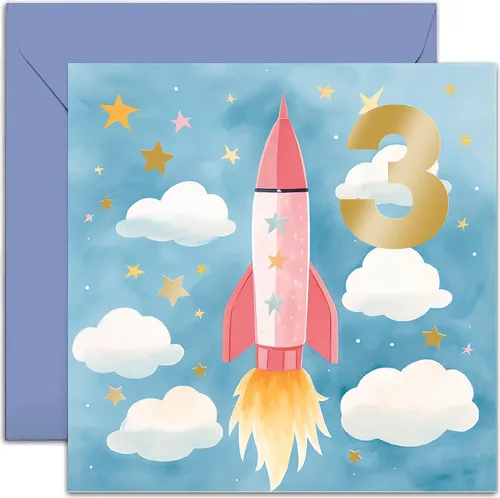 Miniatura 9 de Old English Co. Tarjeta de primer cumpleaños para niño o niña, de un año, tarjeta de cumpleaños de cohete para hijo, hija, sobrina, sobrino, regalos