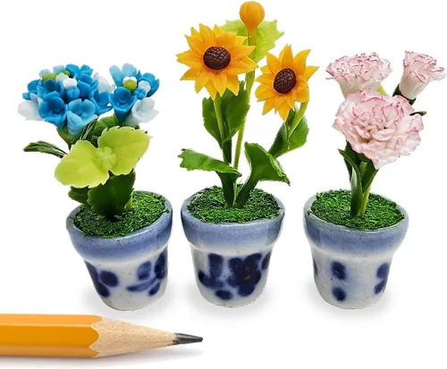 Miniatura 10 de WitnyStore Juego de 3 piezas pequeñas de 2 pulgadas de alto, orquídea amarilla, roja y naranja - Flores artificiales hechas a mano, coloridas