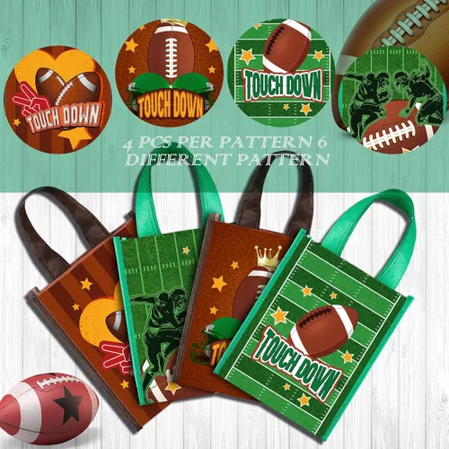 Miniatura 4 de Estune Paquete de 24 bolsas de mano de fiesta de fútbol con asas, bolsas reutilizables no tejidas para golosinas, bolsa de regalo deportiva