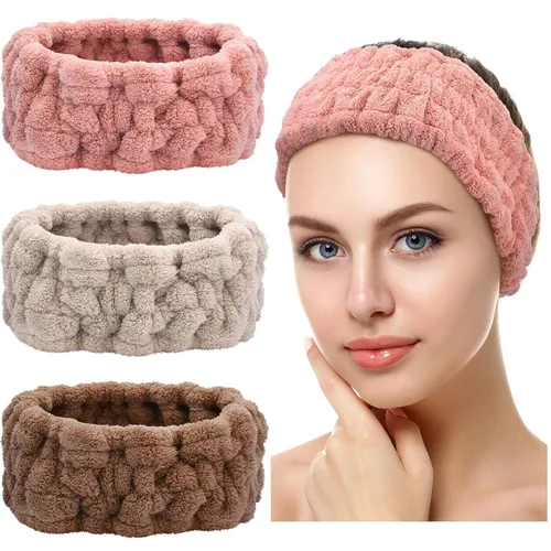 Miniatura 9 de Chuangdi 3 Piezas Diadema Elástica para Maquillaje, Yoga, Deportes, Ducha - Envoltura para la Cabeza para Mujeres y Niñas (Rojo, Azul, Morado)