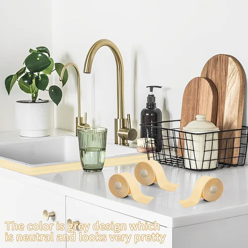 Miniatura 7 de 3 rollos de 10.5 pies de cinta de calafateo para inodoro, tira autoadhesiva de calafateado para sellado de baño, despegar y pegar, tira de calafateo