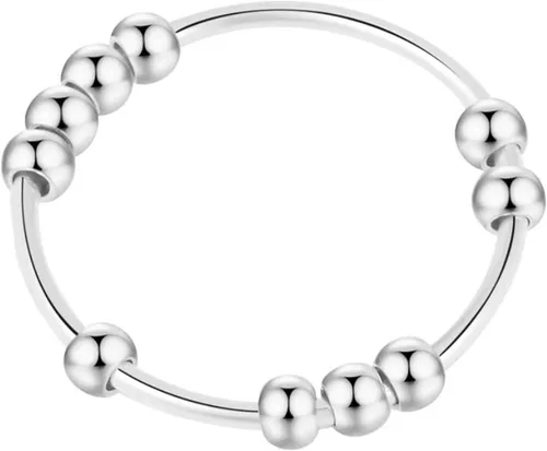Miniatura 6 de Anillo de oro y plata para mujer, anillos antiansiedad para mujer, anillos para aliviar la ansiedad, tamaño 5-10 cuentas, anillo de ansiedad