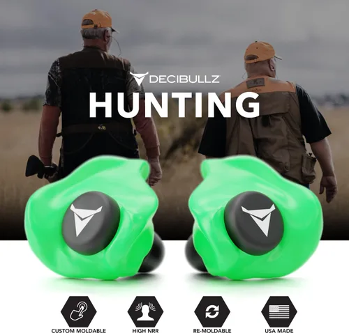 Miniatura 6 de Decibullz - Tapones para oídos moldeables a medida, 31 dB NRR más alto, protección auditiva cómoda para disparar, viajar, trabajar y conciertos Verde