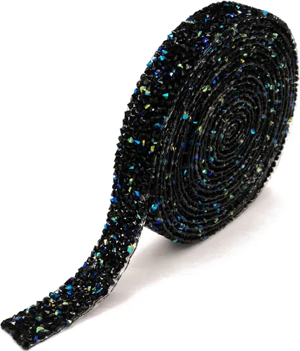 Miniatura 19 de Dowarm Cinta de diamantes de imitación de 3 yardas, rollo de cinta de diamantes de imitación, envoltura de malla con diamantes de imitación Negro