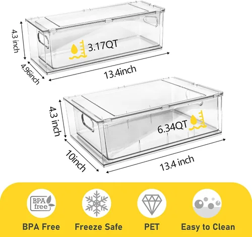Miniatura 4 de Paquete de 4 contenedores organizadores de refrigerador con cajón extraíble, apilables, transparentes, organizadores de cajones de refrigerador