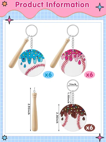 Miniatura 2 de Taiyin 18 juegos de llaveros acrílicos de béisbol y sóftbol a granel para bolsa de pelotas de bricolaje, regalos de fiesta deportiva, mini dijes