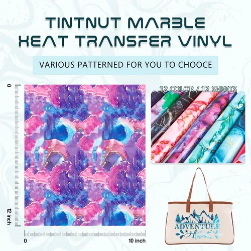Miniatura 2 de Tintnut - Vinilo de transferencia térmica de mármol - 12 hojas, paquetes de 10 x 12 pulgadas, patrón de acuarela dorado, vinilo para planchar