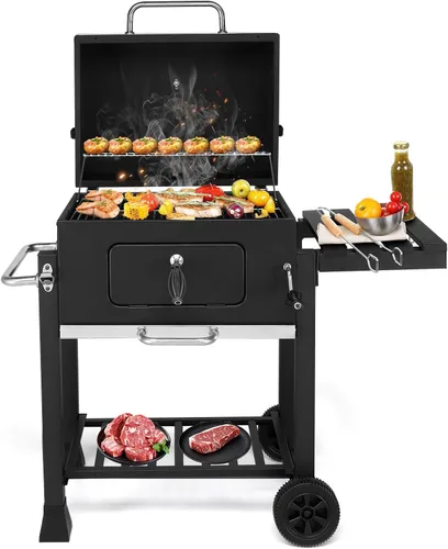 Miniatura 13 de Parrilla de carbón portátil de barril de 43.7 pulgadas, ahumador de metal para exteriores, parrilla de barbacoa de alta resistencia al aire libre