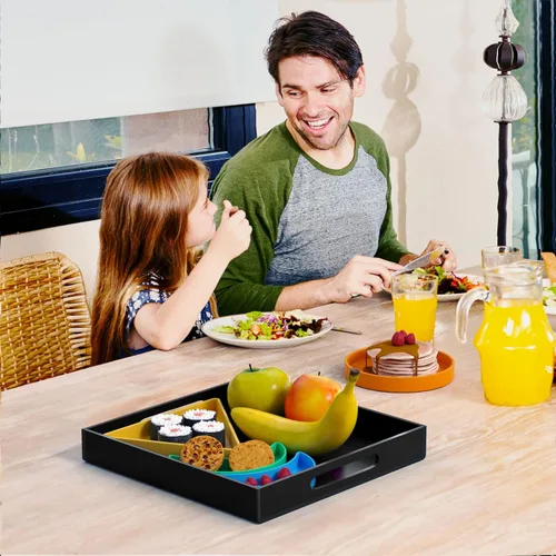 Miniatura 7 de NIUBEE Bandeja acrílica para servir de 12 x 12 pulgadas -a prueba de derrames- bandeja organizadora decorativa para mesa de café otomana y encimera