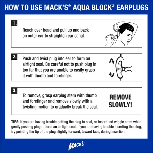 Miniatura 9 de Mack's AquaBlock - Tapones para los oídos de natación, 3 pares, impermeables, reutilizables, de silicona, para nadar, para bucear, ducharse