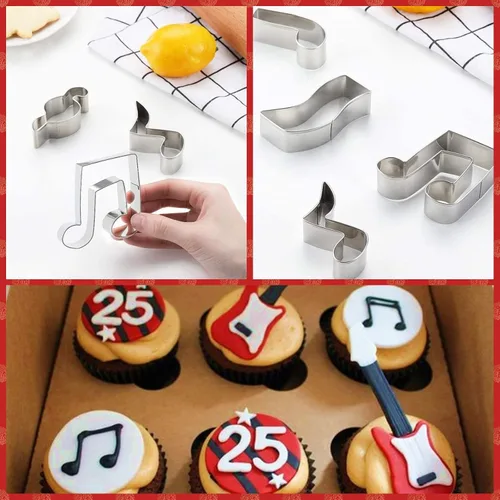 Miniatura 3 de ISZW - Juego de 12 cortadores de galletas de notas musicales, moldes de acero inoxidable para hornear, moldes de metal para hornear, moldes de metal