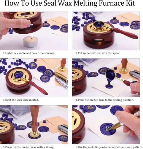 Miniatura 6 de SWANGSA Kit de cera de sellado, 1450 cuentas de cera de sellado, verde metálico, calentador de sello de cera, cuchara de cera, bolígrafo de sello
