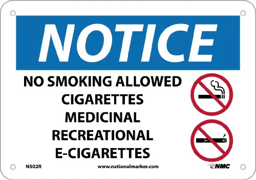 NMC National Marker N502R - Aviso de no fumar, cigarrillos, medicinal, recreativo, letrero de cigarrillos electrónicos, 7 pulgadas x 10 pulgadas,