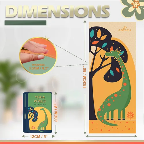 Miniatura 4 de Set de Esterillas de Yoga para Niños de ABTECH - Cómoda Esterilla de Yoga Infantil de Dinosaurio para Niño con 12 Tarjetas de Yoga, Bolsa