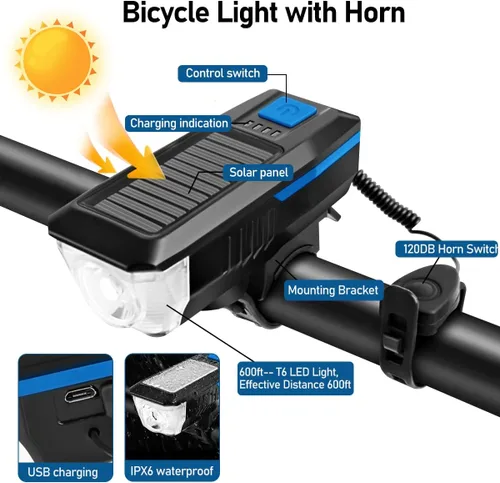 Miniatura 2 de LEDHOLYT Rechargeable Solar Bike Lights, Night Ultra Bright Bicycle Lights Azul