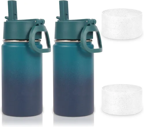 Miniatura 10 de Volhoply Botella de agua de acero inoxidable aislada de 14 onzas con tapa de pajita y funda de silicona, sin BPA, fácil de usar para niños y niñas
